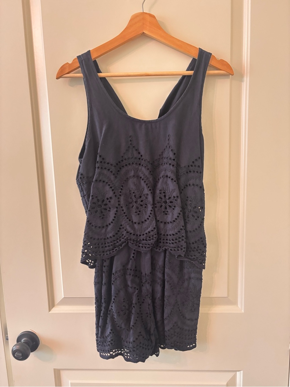 Abercrombie & Fitch Navy Blue Eyelet Lace Tiered Romper Size S